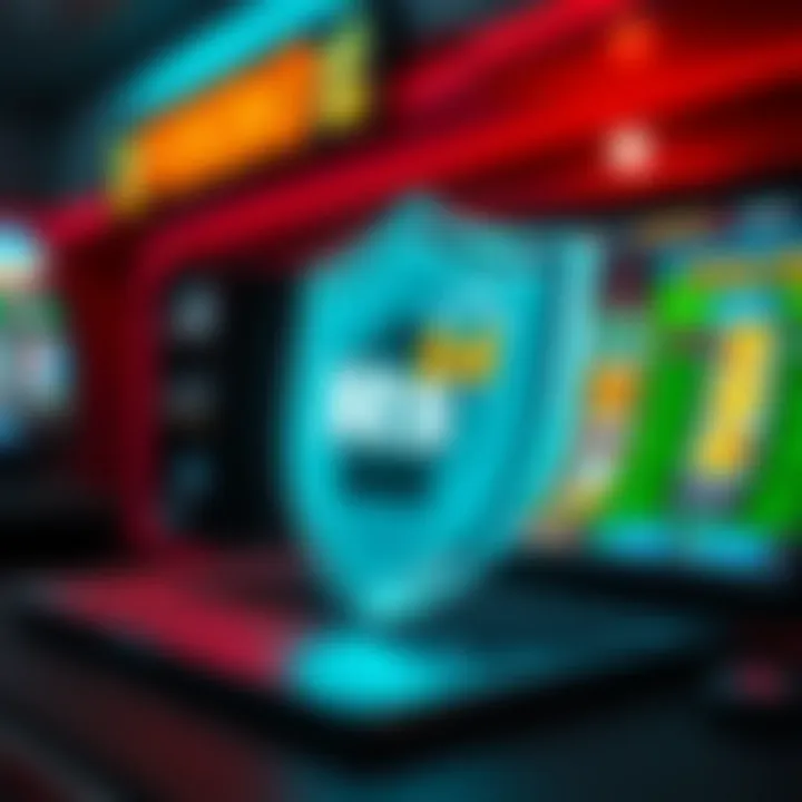 Illustration showing cybersecurity shield protecting an online gambling account
