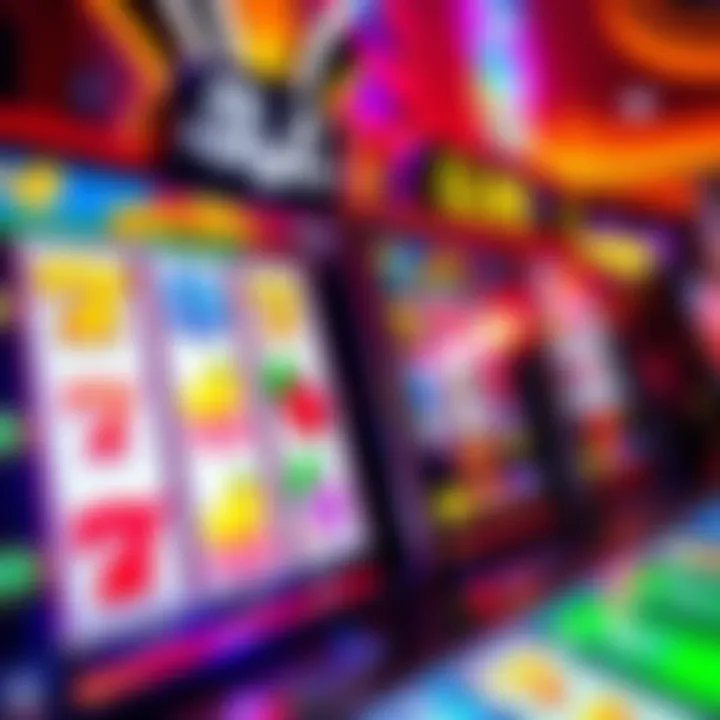 Colorful online pokies game interface showing reels with various symbols and vibrant background