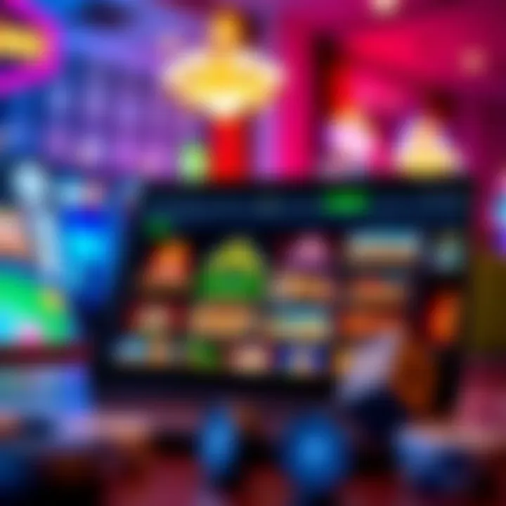 Digital interface showing various online casino games on a laptop screen