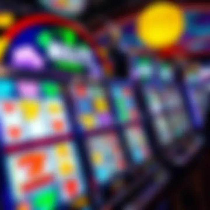 Colorful online slot machine reels with vibrant symbols and jackpot lights