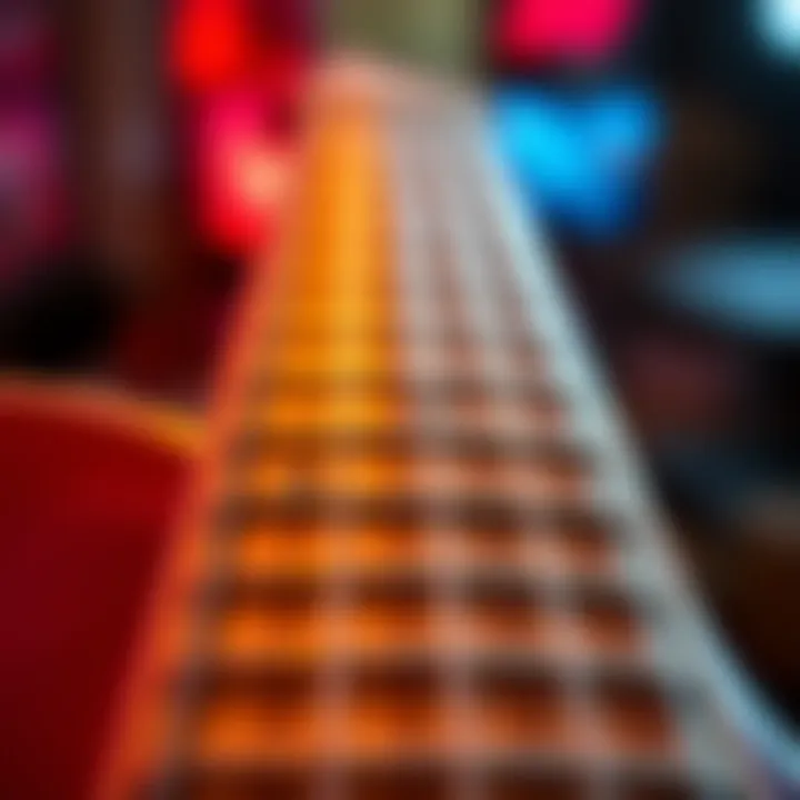 Close-up of guitar neck showing finger placement for chord progression in Blow Up the Pokies