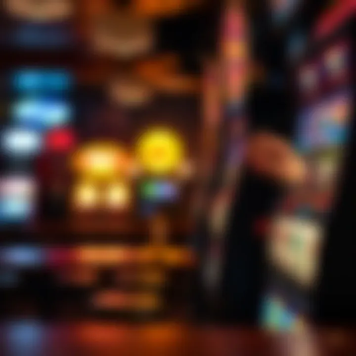 Close-up of a poker machine lit up inside an Australian pub