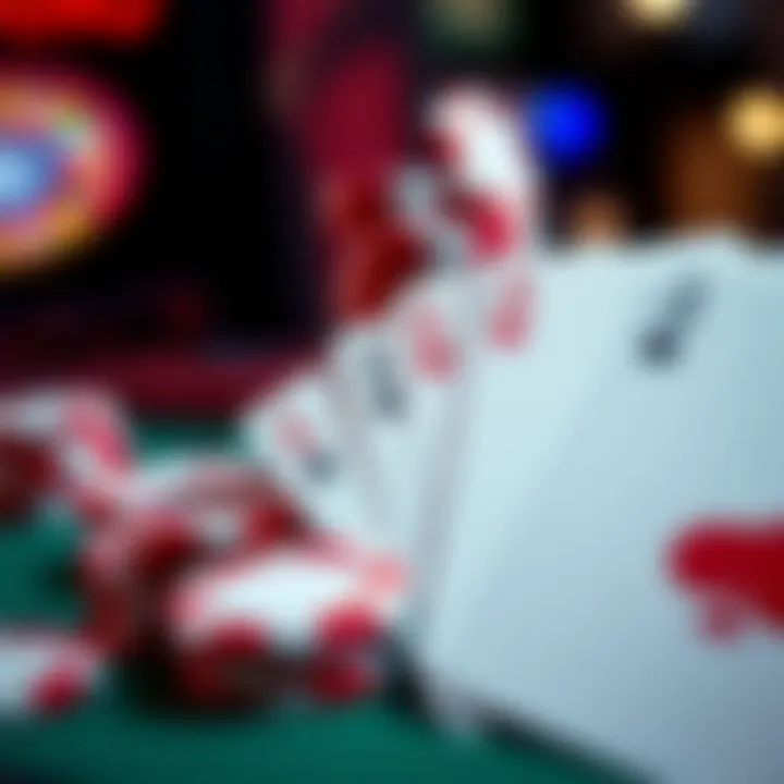 Close-up of digital casino chips and playing cards with bonus symbols