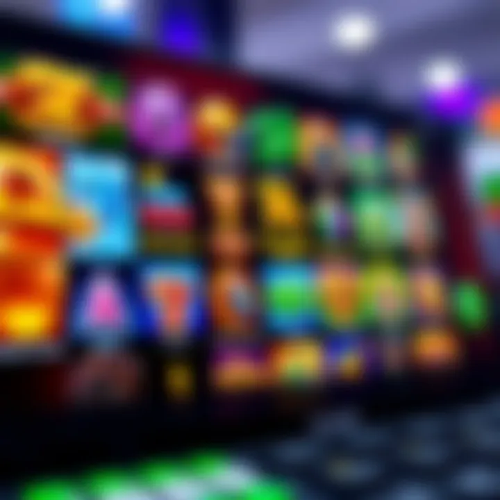 Colorful online pokies game selection on digital device screen