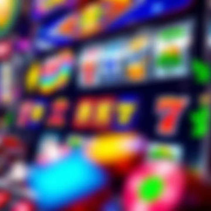 Colorful pokies machine screen showing spinning reels with vibrant symbols and bonus icons