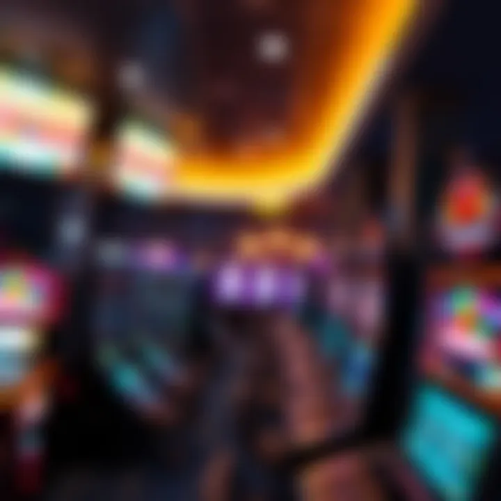 Interior of a gaming venue featuring rows of poker machines and ambient lighting