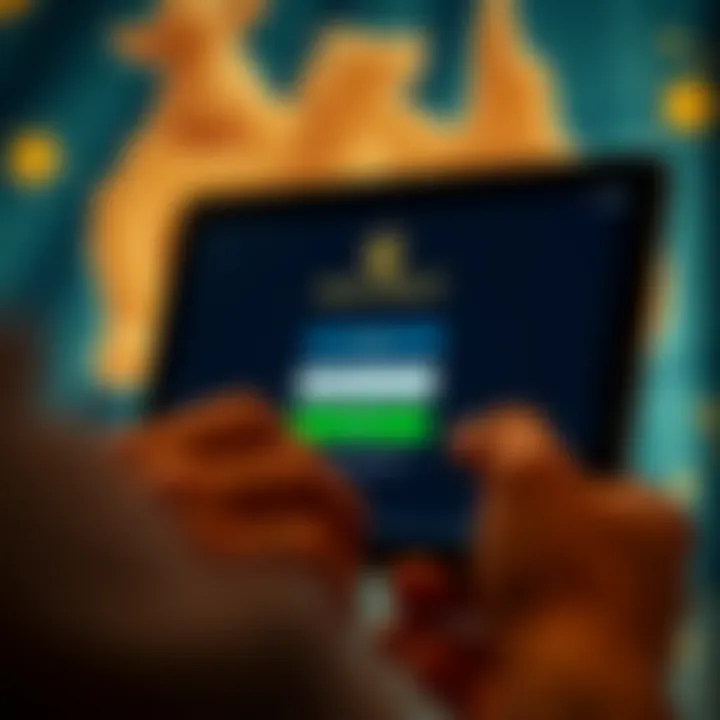 Logging into Royal Reels 2 in Australia User entering login credentials on a digital device with Australia map background