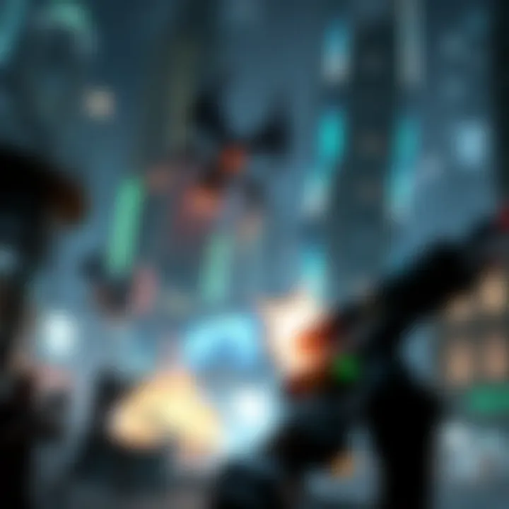 Dark futuristic cityscape showcasing intense action scenes from Hellspin