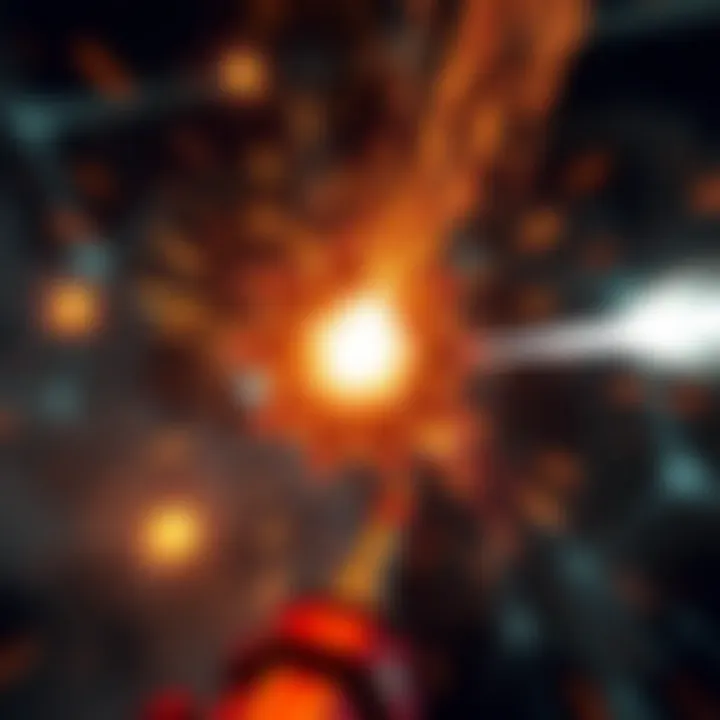 Visual effects of dynamic gameplay featuring Hellspin’s weaponry and energy bursts
