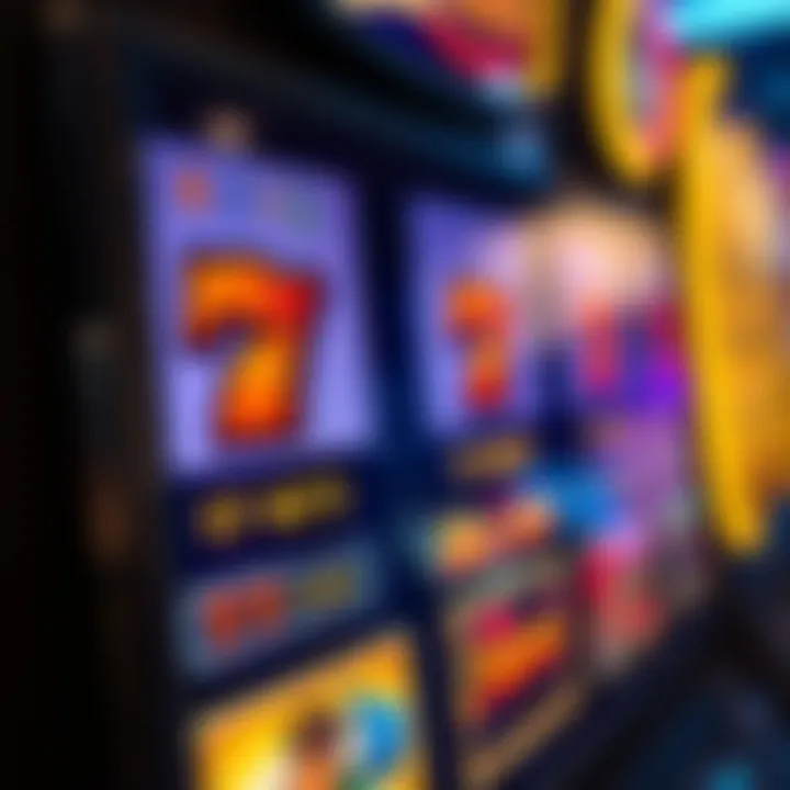 Close-up of a digital slot machine screen showing various symbols and paylines