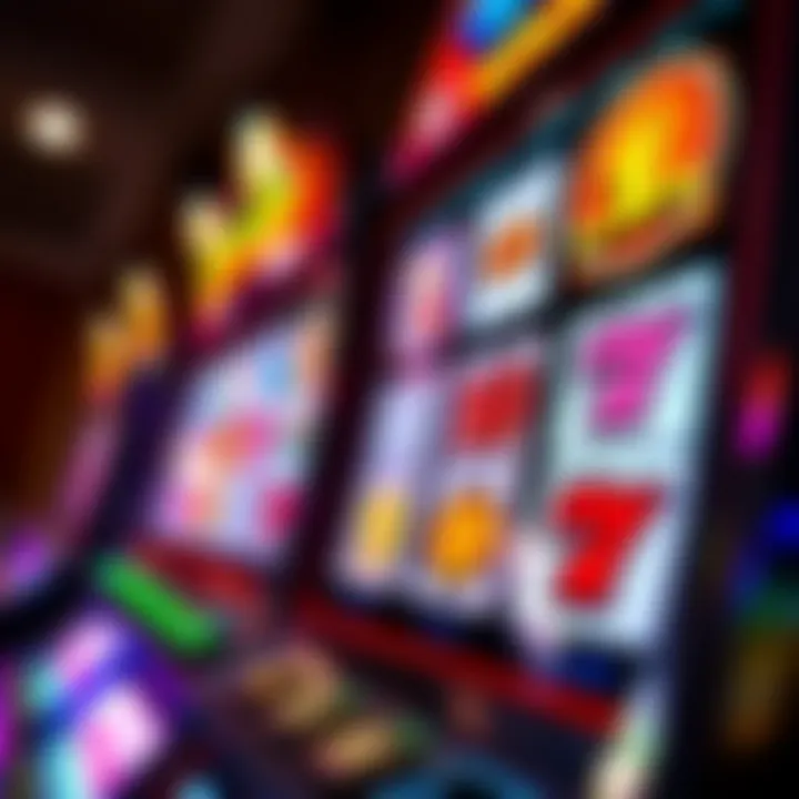 Slot machine with colorful reels displaying various symbols and paylines