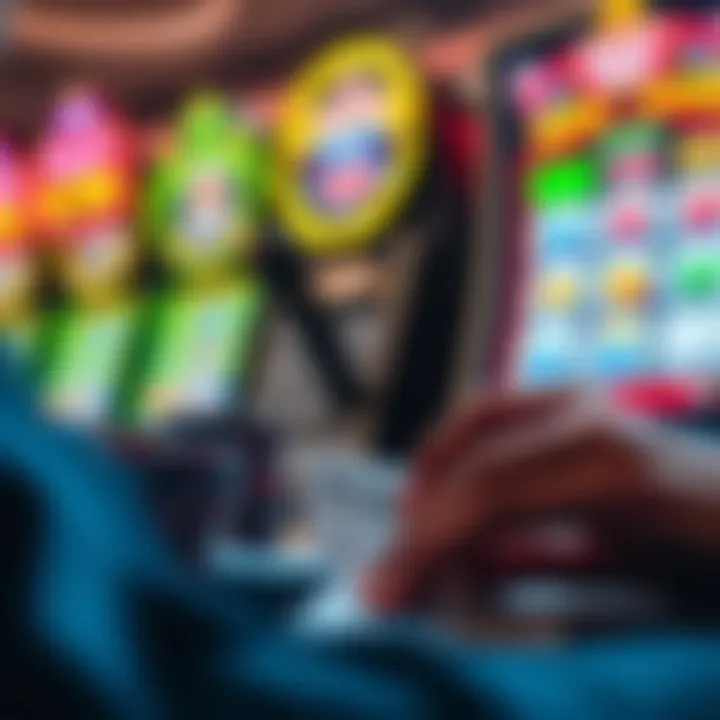 Illustration of a player managing their bankroll with poker chips and notes alongside a pokies game screen
