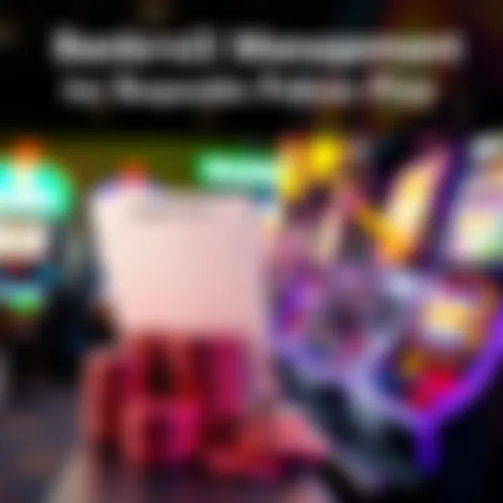 Illustration of a budget plan with coins and notes next to a pokie machine representing bankroll management