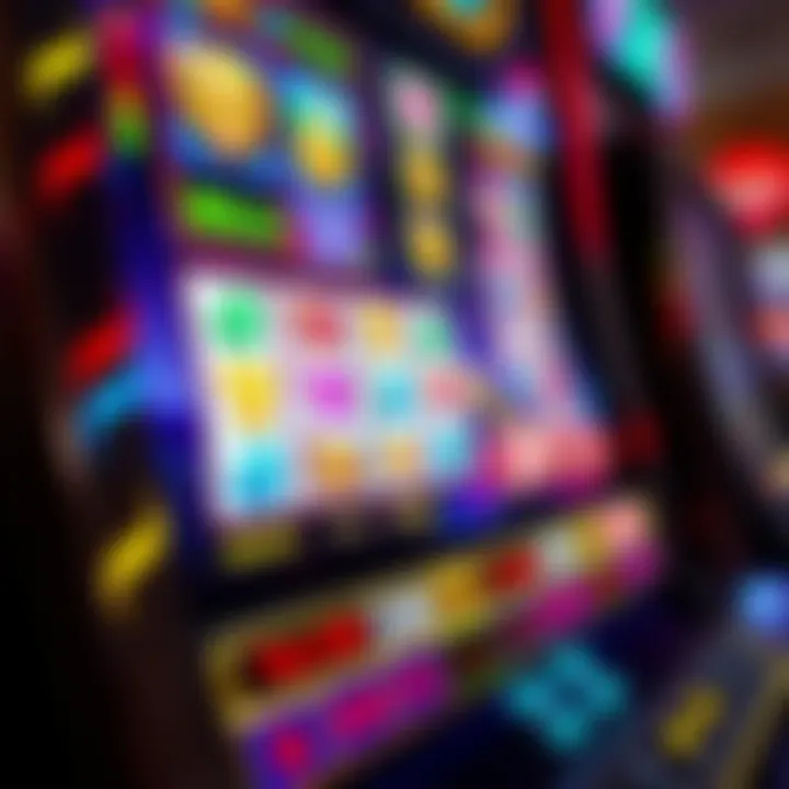 Close-up view of a colorful pokies machine screen displaying various symbols and a winning combination