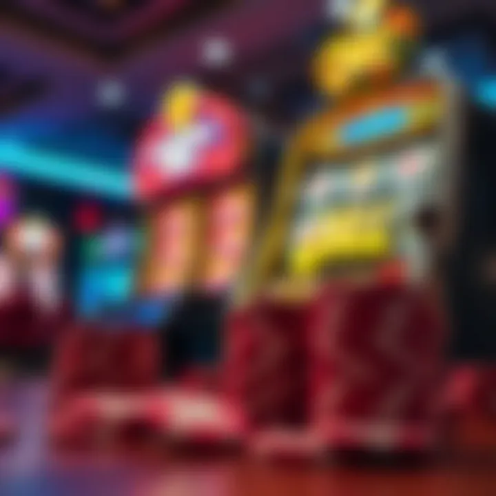 Colorful casino chips and a glowing slot machine with Jackpot Jill branding