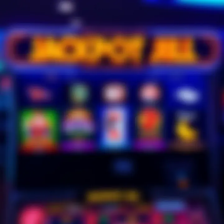 Colorful online casino game interface showing slot machines and card games