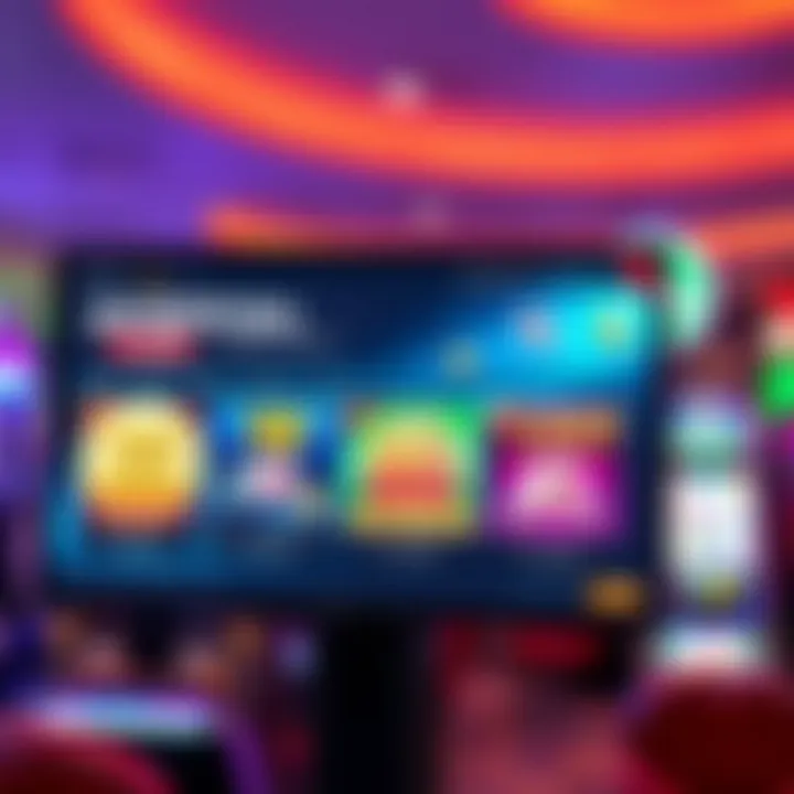 Digital screen showcasing various bonus offers with a virtual casino background