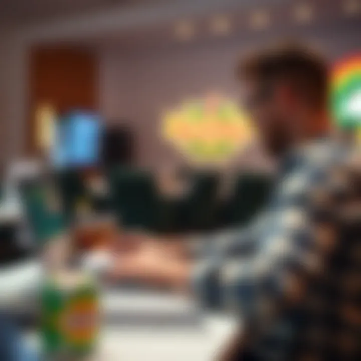 Illustration of a player accessing RocketPlay bonuses on a laptop with a focus on terms and conditions