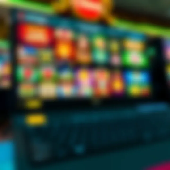 Colorful online casino game selection displayed on a digital screen