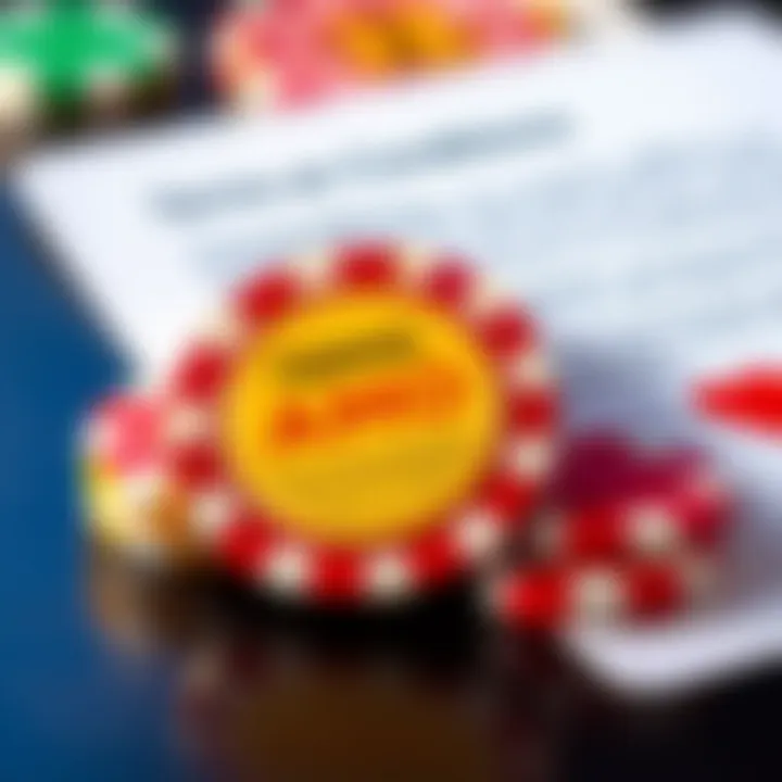 Graphic depicting terms and conditions document alongside a casino chip and playing cards
