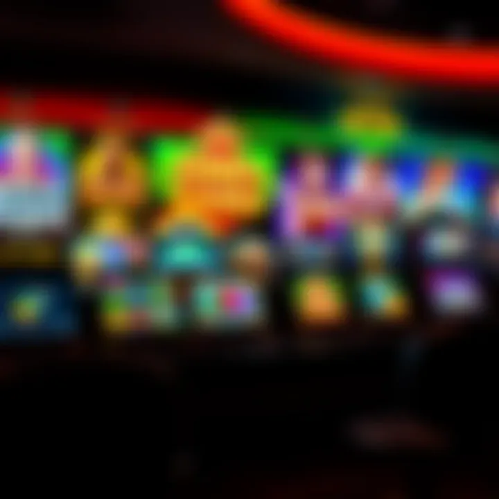 Colorful digital casino interface showing a variety of slot games with vibrant graphics