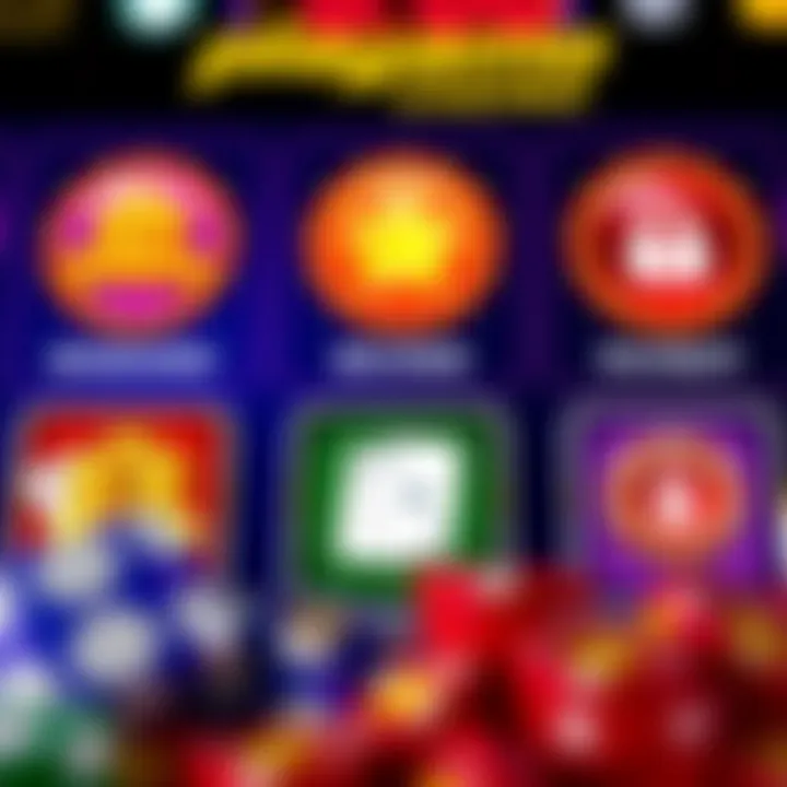 Colorful icons representing casino bonuses, secure payments, and responsible gaming features
