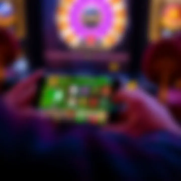 PlayAmo Mobile Casino Game Interface on Device Mobile device displaying an interactive casino game interface with vibrant graphics
