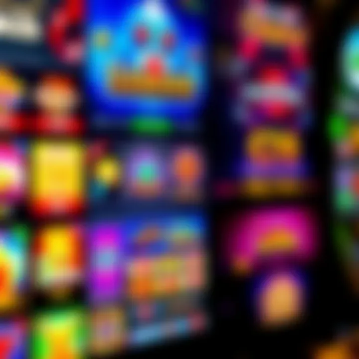 Colorful array of online casino slot games with vibrant graphics on a digital screen