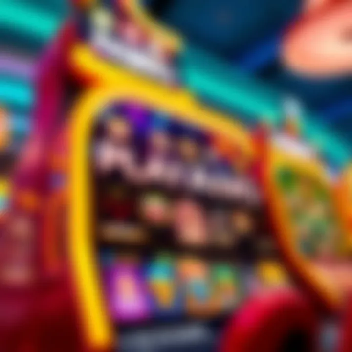 Digital slot machine interface with vibrant casino-themed graphics