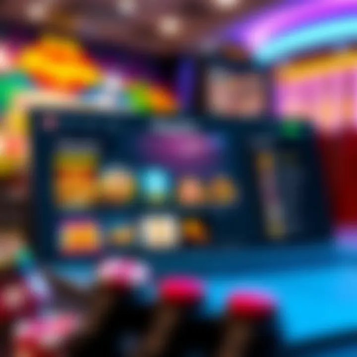 Digital interface displaying the Playamo platform with vibrant casino game icons and user interaction elements