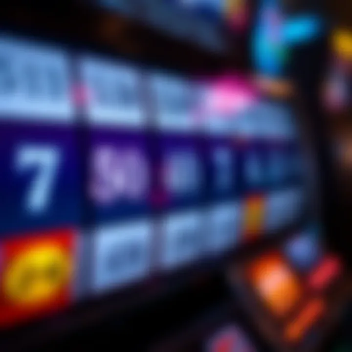Close view of a poker machine display showing bet amount and payout lines