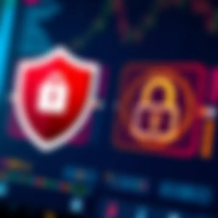 Secure account protection tips displayed with shield and lock icons on a digital background