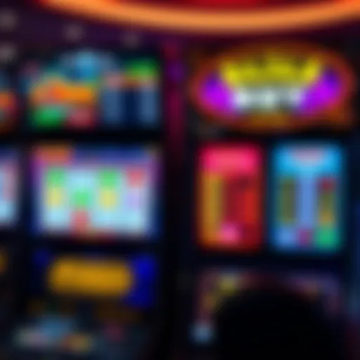 Online pokies interface with colorful symbols and payout information on screen