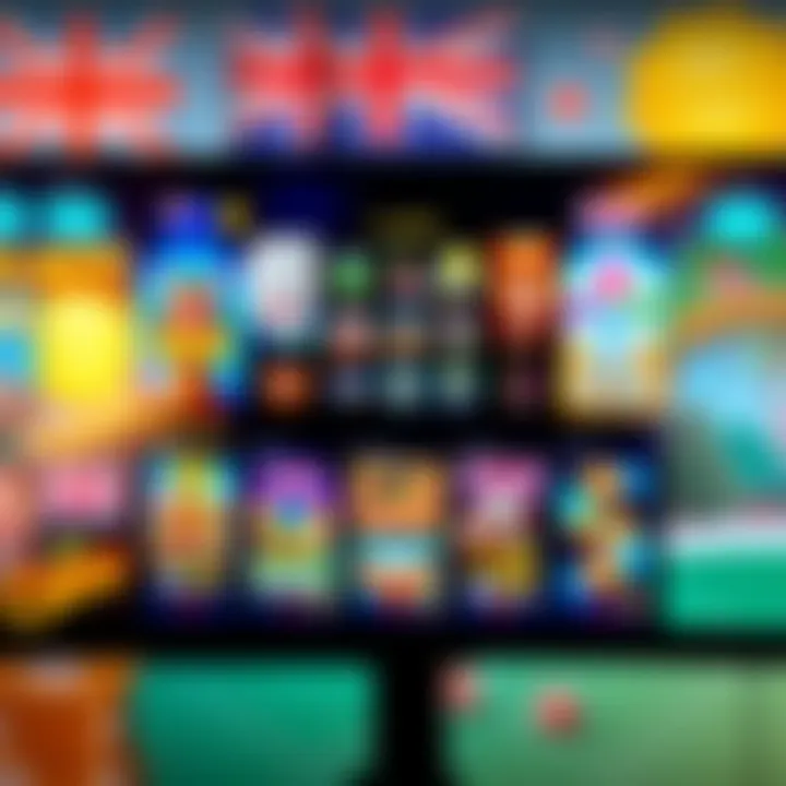 Variety of casino games displayed on a digital screen with Australian-themed background