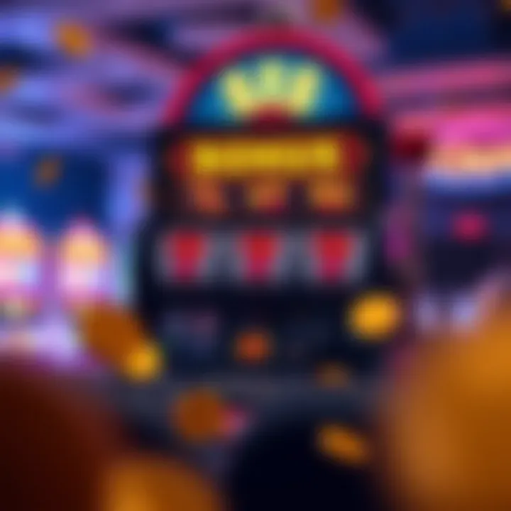 Illustration of a casino slot machine with bonus symbols and coins