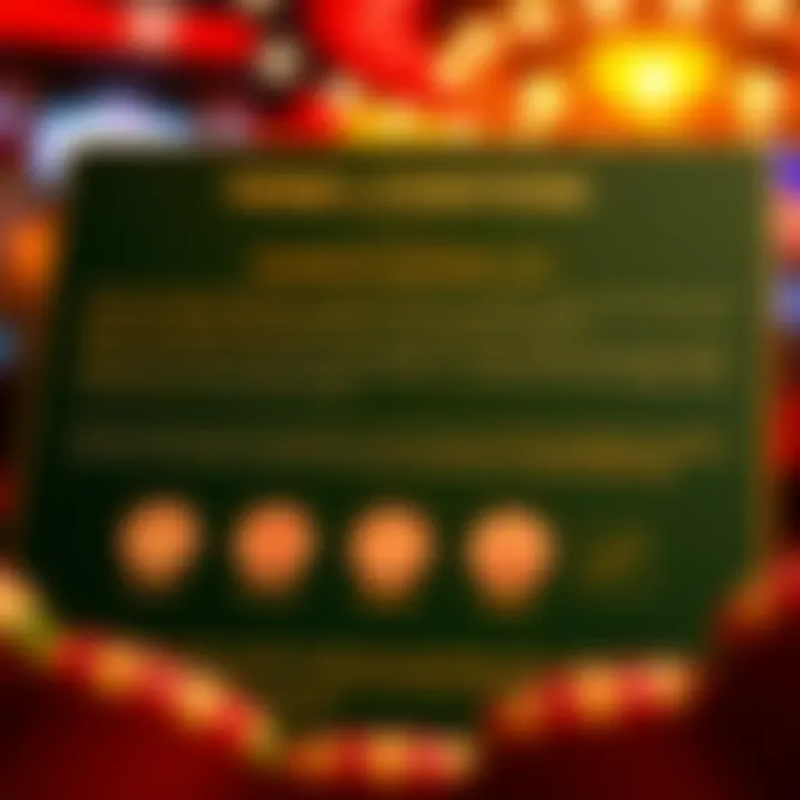 Graphic depicting gaming terms and conditions with icons representing wagering requirements and bonus rules