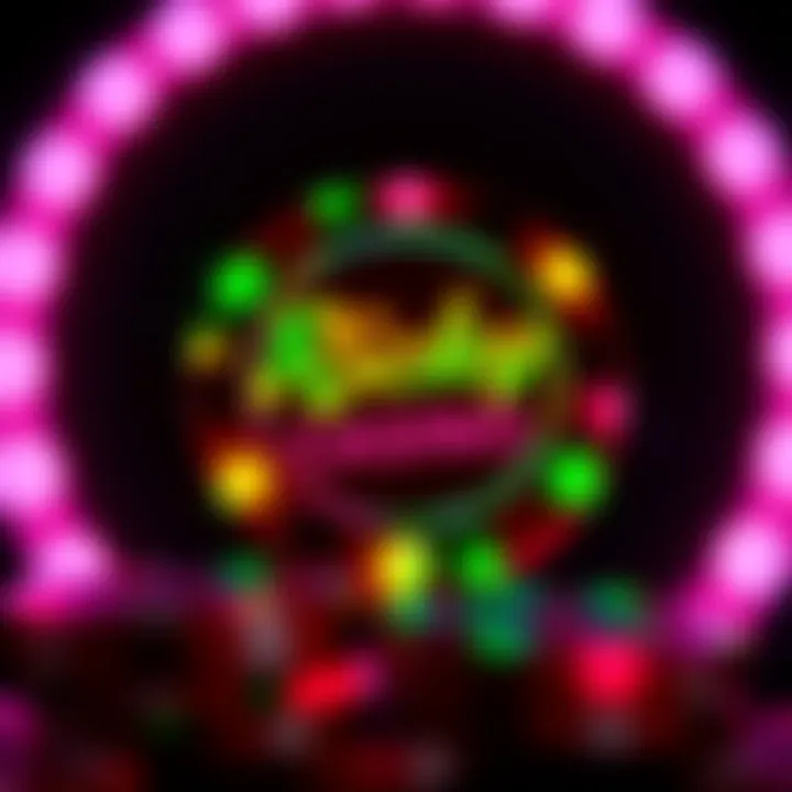 Digital representation of a casino chip glowing with vibrant colors against a dark background