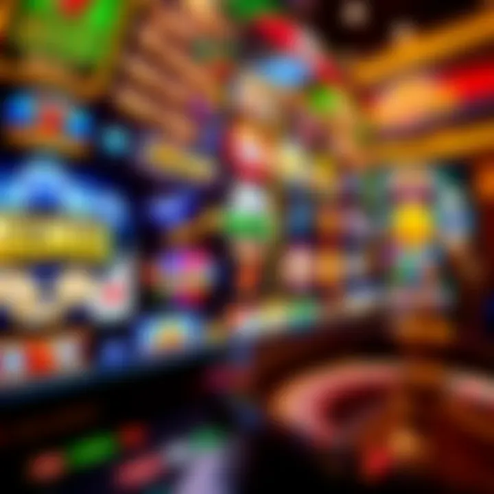 Colorful array of casino game icons on a digital screen showcasing slots, roulette, and card games