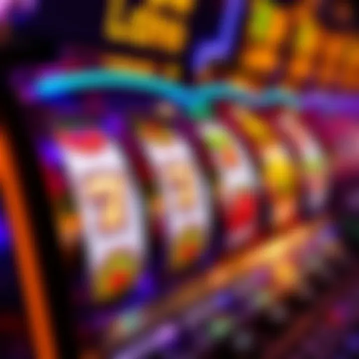 Colorful slot machine reels showing winning combinations in an online casino game