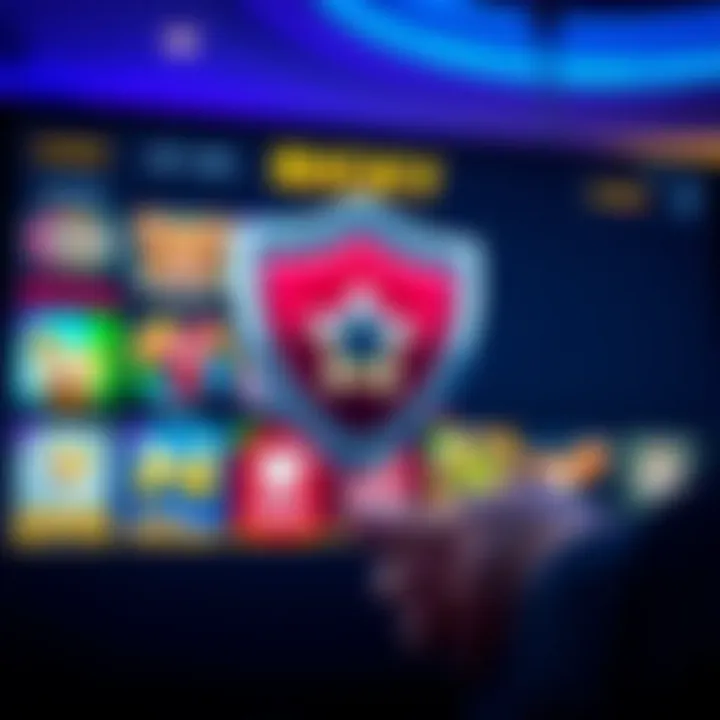 A secure online casino interface showing game options and a shield symbolizing safety