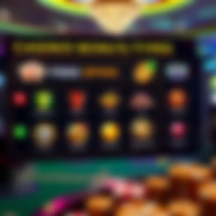 Graphic displaying various casino bonus types with icons representing free spins, cashback, and deposit matches