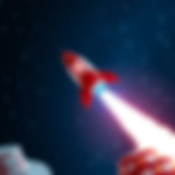 Animated rocket soaring upwards against a starry background symbolizing the Rocket casino game