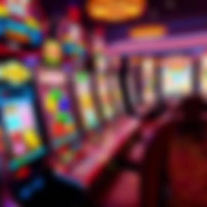 Colorful virtual slot machine reels spinning with various symbols