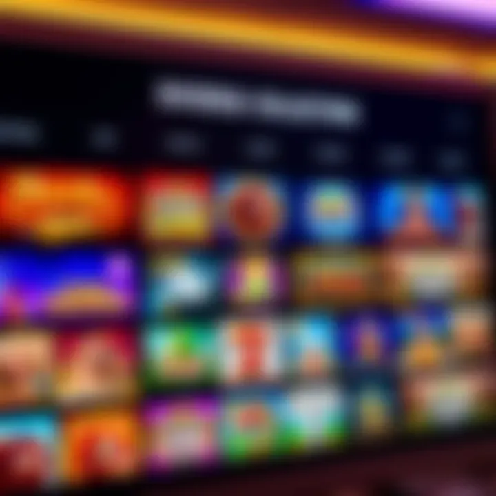 Casino game selection screen showcasing diverse slot and table games
