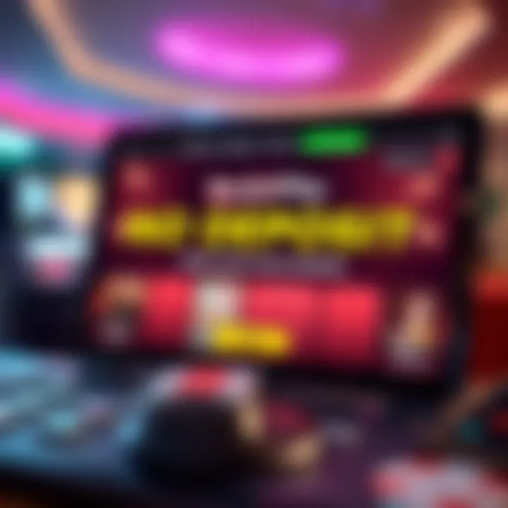 Illustration of a digital casino interface highlighting a no deposit bonus promotion