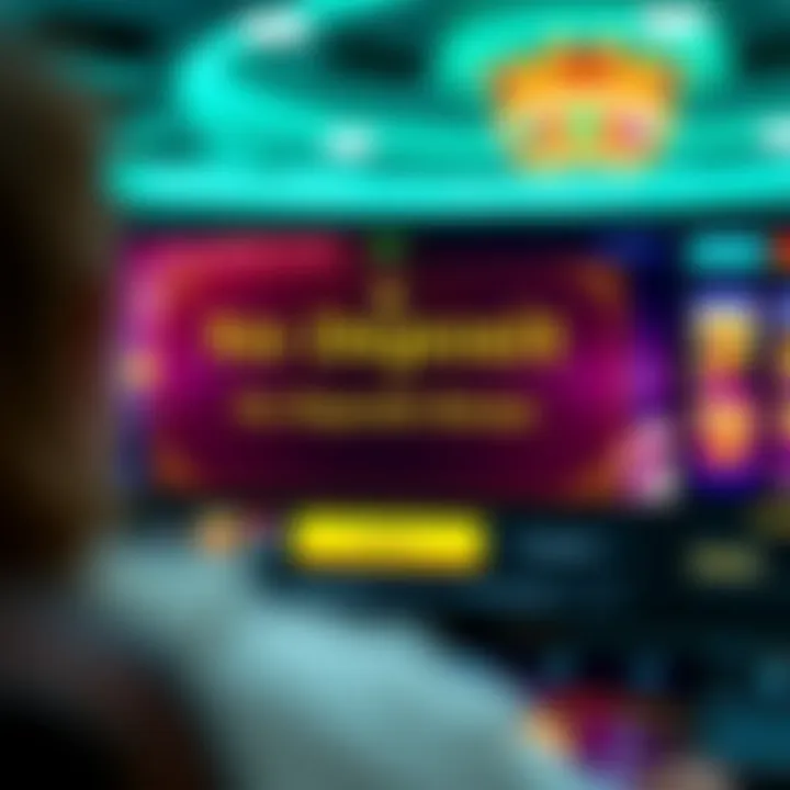 Illustration of a digital casino interface displaying a no deposit bonus offer notification