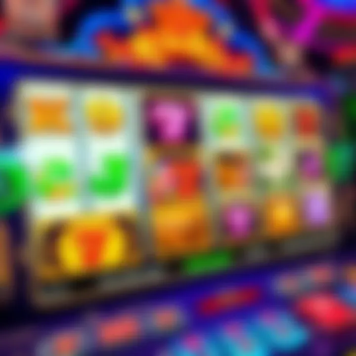 Colorful online slot machine interface showcasing vibrant reels and various symbols