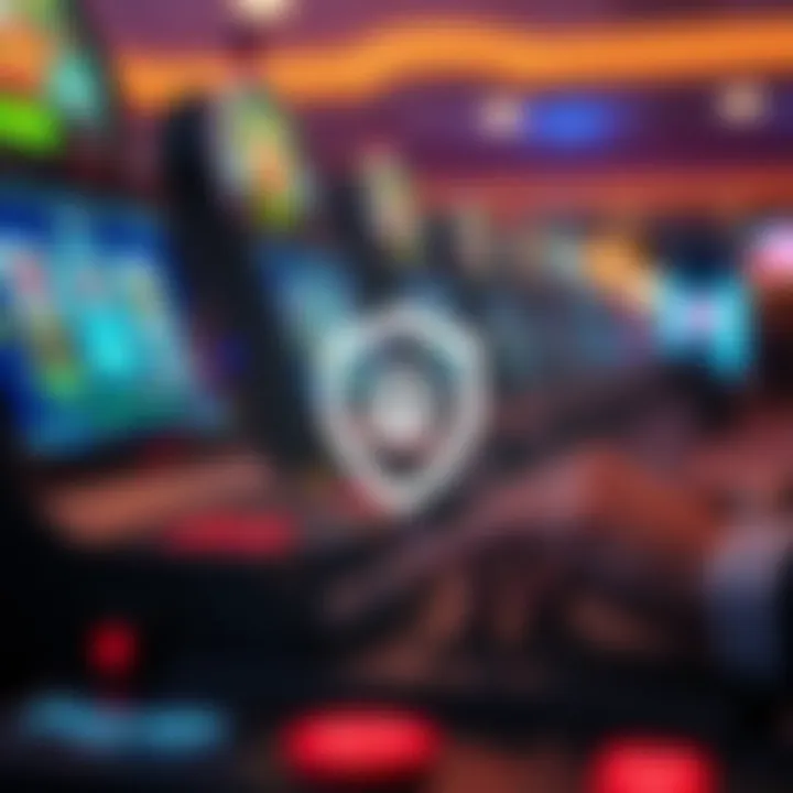 Illustration of a secure online transaction for pokies with shield icon representing safety