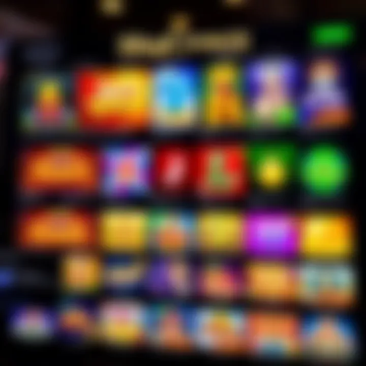 Colorful online casino interface showcasing various slot games and table games available