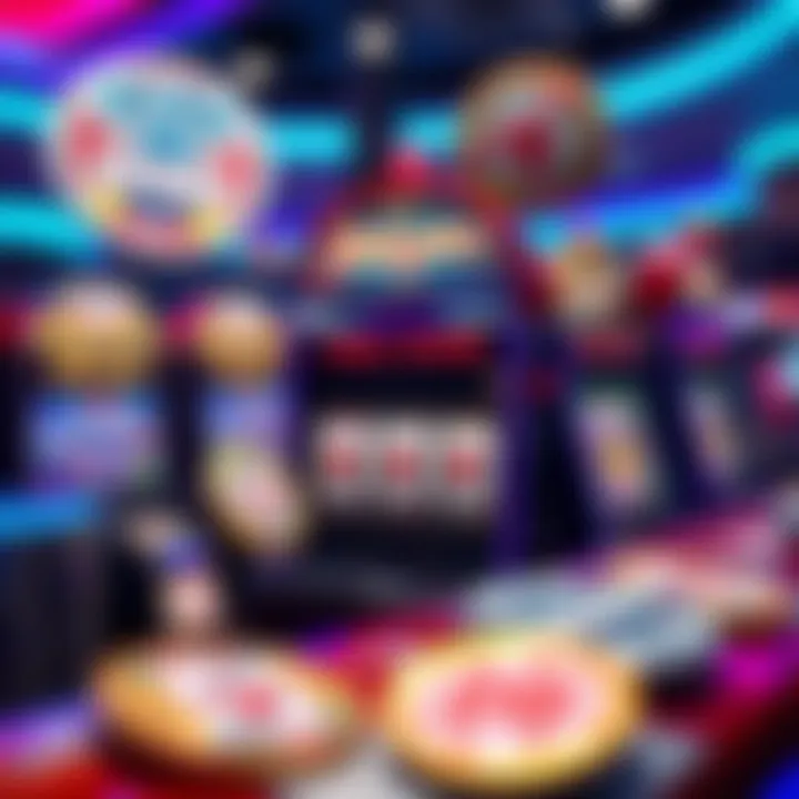 Illustration showing a casino slot machine with free spins icons floating around